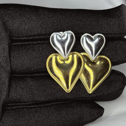 Aretes corazones bicolor